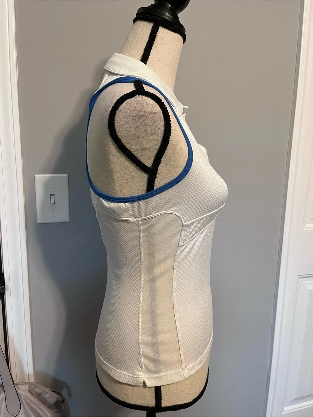 Nike White Sleeveless Polo Tank with Blue Accents
